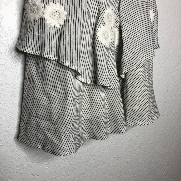 Innika Choo white black stripe floral embroidered ruffle linen dress 2 or Medium - Picture 14 of 16
